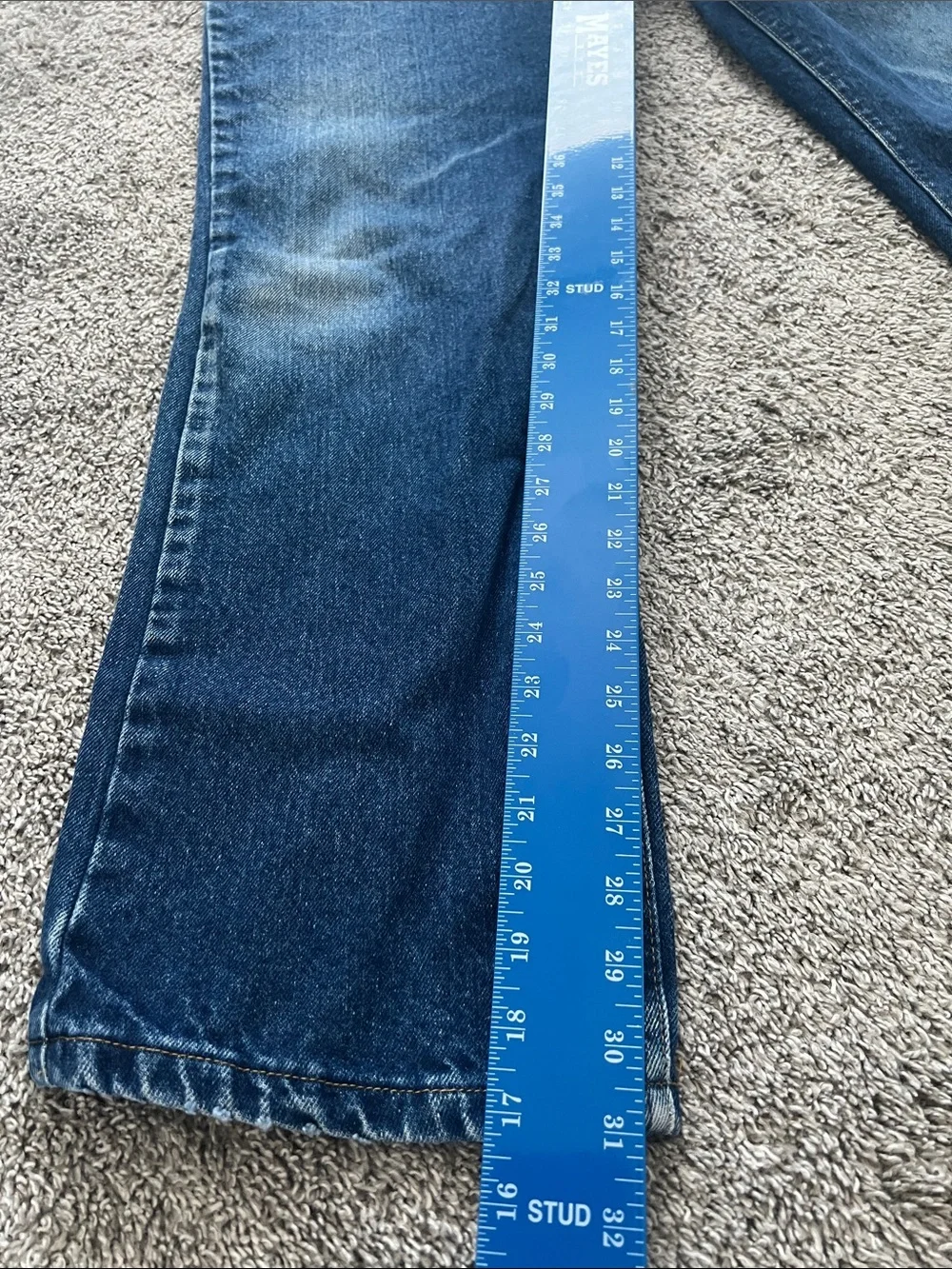 Lee Men's Bootcut Jeans in Dark Blue Wash with Worn Hem - Size 38